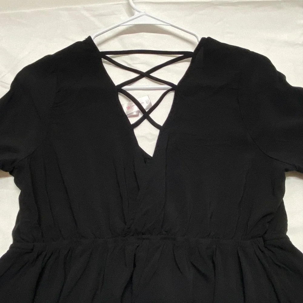 No Boundaries Pheasant Blouse Women's Medium Black Open Corset Back‎ 3/4 Sleeve